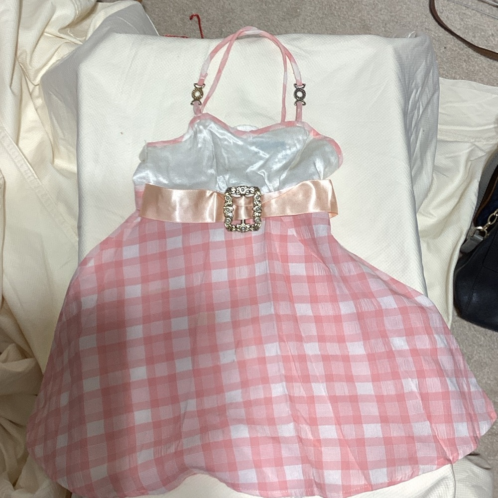 Little Angel Pink and White Checkered Dress with Rhinestone Buckle Made in USA